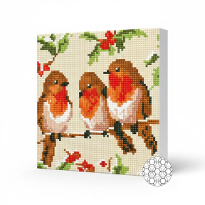 Три птички на веточке, 20x20 см, алмазная мозаика