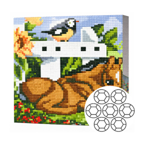 Mânz și pițigoi 20×20 cm Mozaică cu diamante