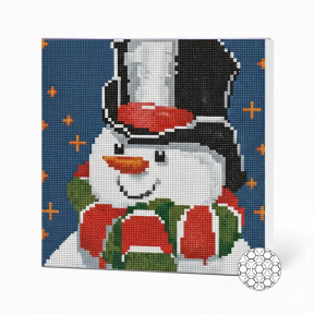 Снеговик в цилиндре и шарфе, 20x20 см, алмазная мозаика