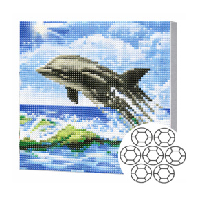 Mozaic cu diamante „Delfin în zbor”, 20×20 cm