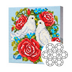 Porumbei și flori, 20×20 cm, mozaic cu diamante