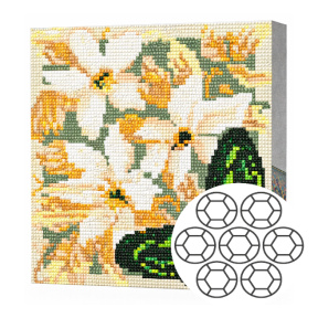 Mozaic cu diamante 20x20 cm Flori albe si fluture verde