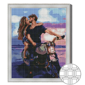 Mozaic cu diamante patrate 40x50 cm Cuplu indragostit pe motocicleta