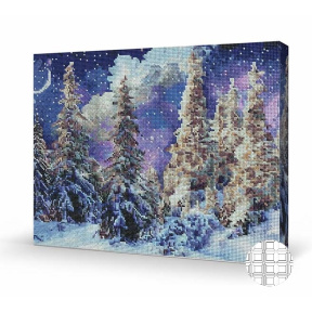 Ели в снегу и звездное небо, 40x50 см, алмазная мозаика квадратная