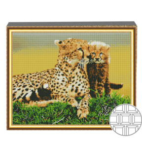 Mozaic cu diamante patrate 40x50 cm Ghepard cu pui