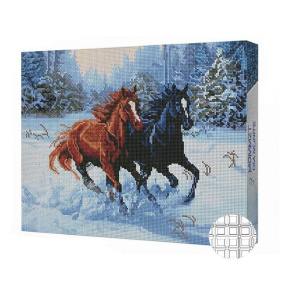 Кони в зимнем лесу, 40x50 см, алмазная мозаика квадратная