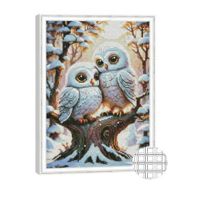 Пара совушек в зимнем лесу, 40x50 см, алмазная мозаика квадратная