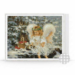 Белокурый ангел в зимнем лесу, 40x50 см, алмазная мозаика квадратная