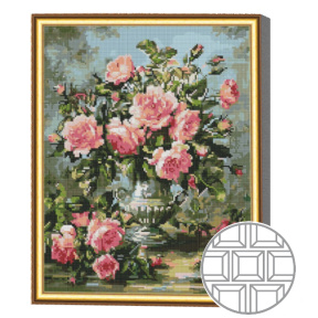 Mozaic cu diamante patrate 40x50 cm Trandafiri roz in vaza