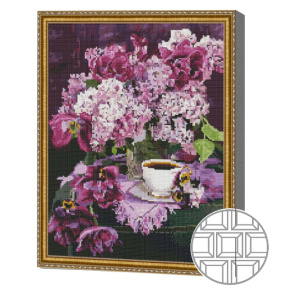 Mozaic cu diamante patrate 40x50 cm Liliac si cafea