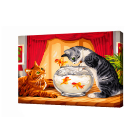 Pictura pe numere 20x30cm Pisoi se joaca cu pestisor Art Gallery Premium