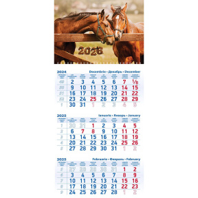 Calendar de perete anul 2026 în 3 secțiuni Cai înhămați