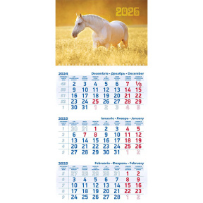 Calendar de perete anul 2026 în 3 secțiuni Cal alb în cîmp de toamnă