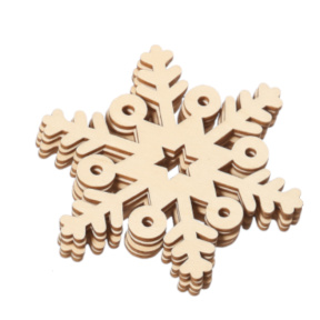 Fulgi de zăpadă din lemn (simpli) cu ata (10 buc), 7*8 cm
