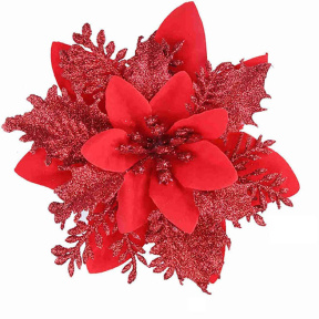 Anul Nou, Floare de Poinsettia, 13 cm, roșu cu petale roșii