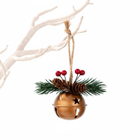 Anul Nou. Clopoțel Decorativ Rotund cu Panglică, auriu