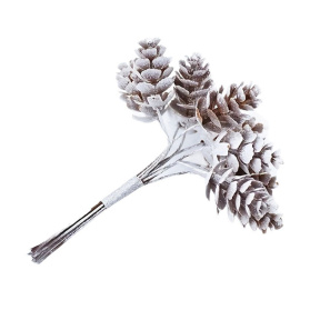 Decor pentru creativitate, Conuri, 1 buchet = 6 conuri, 10 cm, acoperit de zăpadă