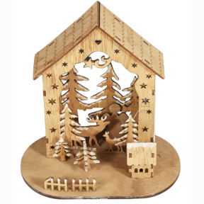 Новогодний деревянный домик с лесом, 20*12*21 см