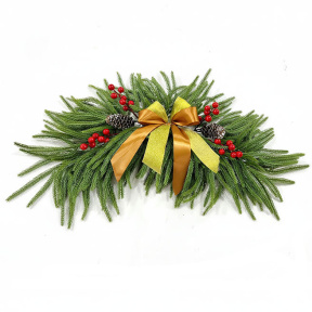 Anul Nou, Creangă Verde Decorativă cu Funde, 70 cm