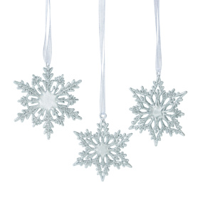 Crăciun. Set de fulgi acrilici pe panglică (3 buc.), 9,5×9,5 cm