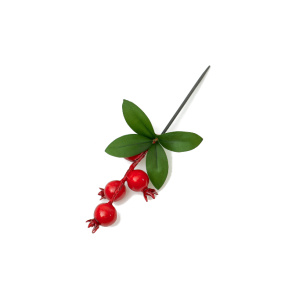 Новый год, Декоративная веточка граната, 18,5 см, красная