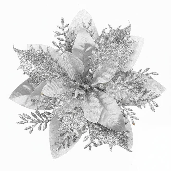 Anul Nou, Floare de Poinsettia, 13 cm, alb cu petale albe