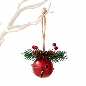 Anul Nou. Clopoțel Decorativ Rotund cu Panglică, roșu
