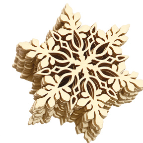 Fulgi de zăpadă din lemn (în formă) cu ata (10 buc), 7*8 cm
