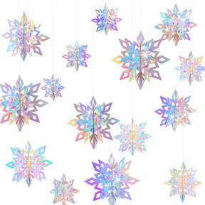 Anul Nou, Set de pandantive fulgi de zăpadă (mari, medii, mici), 6 buc., perlate, tridimensionale