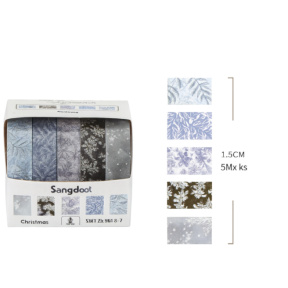 Новый Год. Набор декоратвного скотча, 1cm*2m, 5 шт, микс фиолетовый