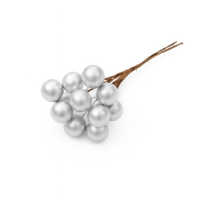 Новый год, Букетик серебряных ягод (12 шт), 6,5 см