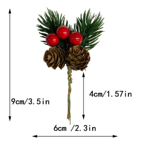Декор, Ветка ели 26 см с листьями колючки Рождественской и шишками, 9 см