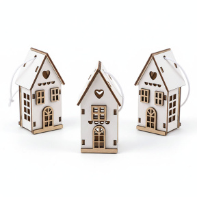 Anul Nou, Set de 3 Casuțe Decorative, Alb