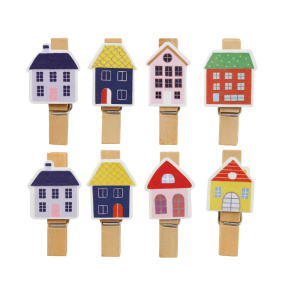 Новый Год, Набор декоративных прищепок "Домики", 10 шт.