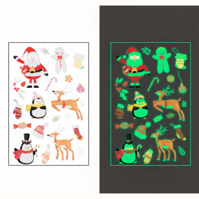 Набор наклеек, люминесцентные светящиеся, олени, пигвины