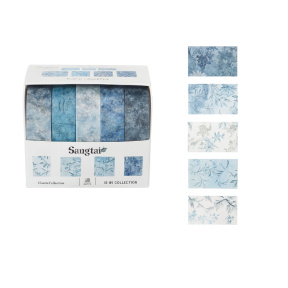 Новый Год. Набор декоративного скотча, 1cm*2m, 5 шт, микс голубой