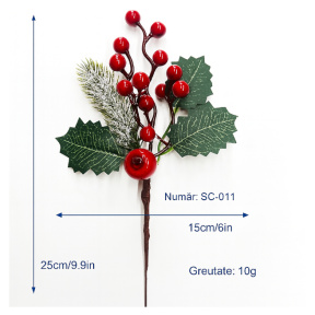 Новый Год. Декоративная веточка с красными ягодами и листями, 25*15 см