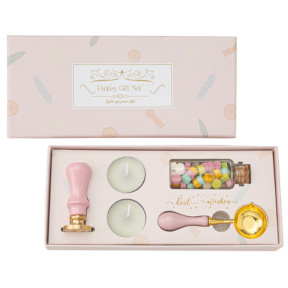 Набор с сургучной печатью, сургуч, две свечи, граннулированный сургуч в стеклянной колбе, сургутная