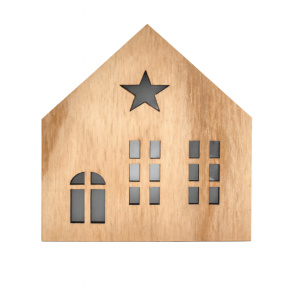 Новый Год. Домики с LED подсветкой, 9.6*8*3.8cm, Цвет бежевый