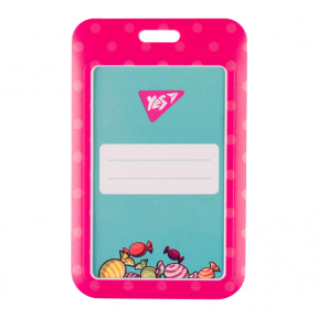 Бейдж вертикальный слайдер 70*110 (54x85) мм, YES Sweet Cream пластик розовый