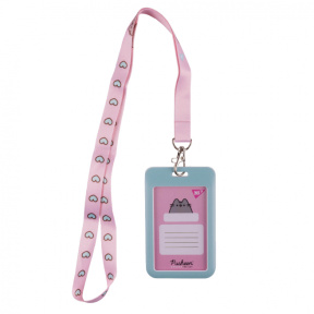 Бейдж вертикальный слайдер с шнурком полистер 70*110 (54x85 мм) Yes Pusheen голубой