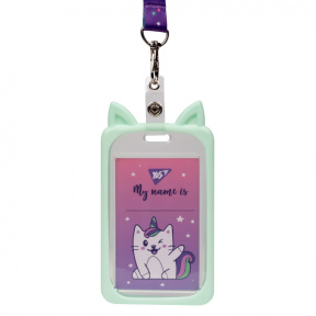 Бейдж вертикальный слайдер силикон с шнурком полистер 70*110 (54x85 мм) Yes Glamour ушки