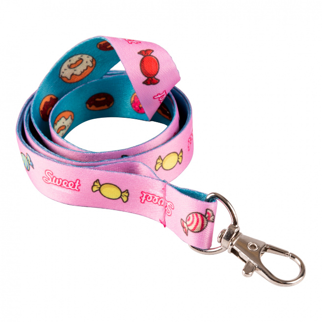 Șnur pentru ecuson YES Sweet Cream cu carabină, 45*1,5cm, roz