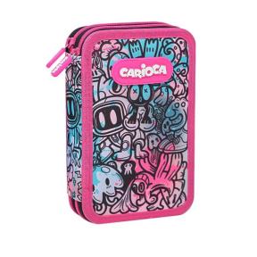 Пенал Carioca с 2-я отделениями с наполнением, Сине/Розовый