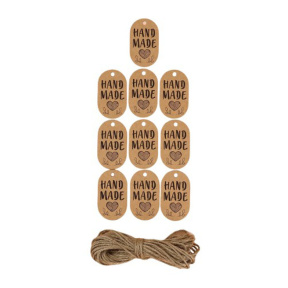 Набор бирок с джутом и наклейками Hand made 10 шт 3.5х6см / 6шт 4х4см