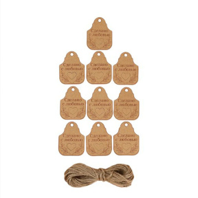 Набор бирок с джутом и наклейками Сделано с любовью 10 шт 4,7х6 см / 6 шт 4,2х3,5 см
