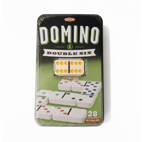 Joc de societate Domino Double Six în cutie metal (18,5x10,5x2), verde