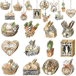 Set decorațiuni din lemn cu tematică de Paște, 12 buc.