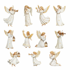 Set de decorațiuni din lemn cu îngeri, 12 buc.