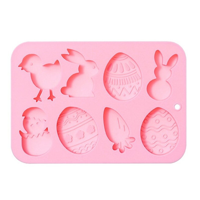 Paște, Mold siliconic în formă de pui, iepure și ouă 19,3x13,3x1,2 cm